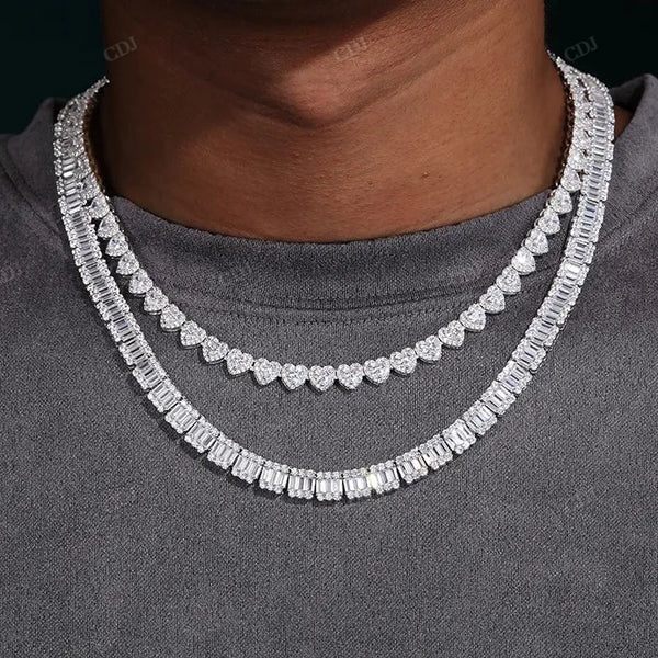 S925 14mm Baguette Moissanite Unique Tennis Chain hip hop jewelry CustomDiamJewel