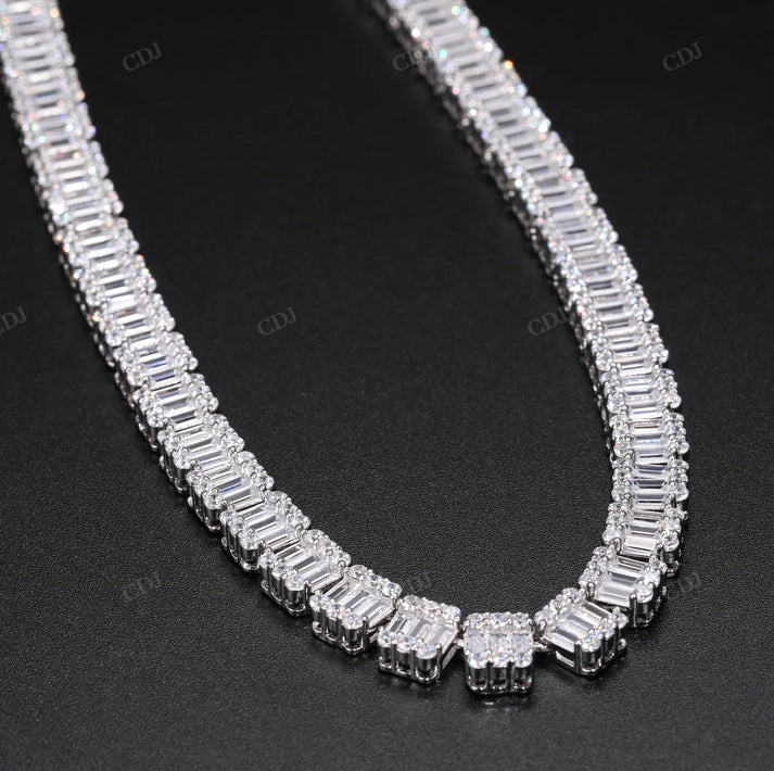 S925 14mm Baguette Moissanite Unique Tennis Chain hip hop jewelry CustomDiamJewel