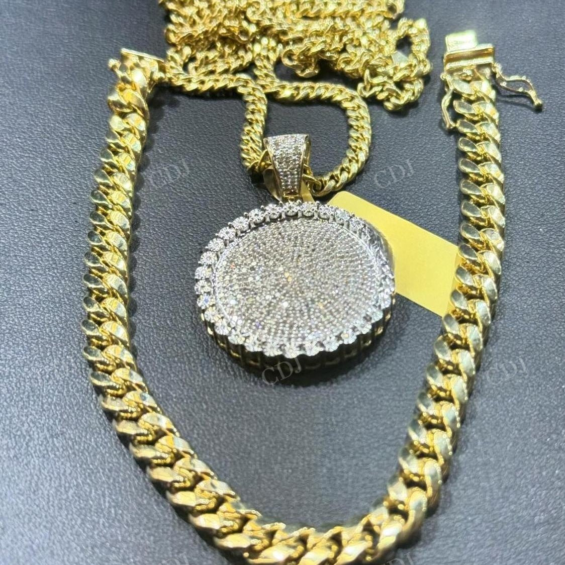 Round Shape Fully Iced Out Gold Pendant For Men hip hop jewelry CustomDiamJewel   