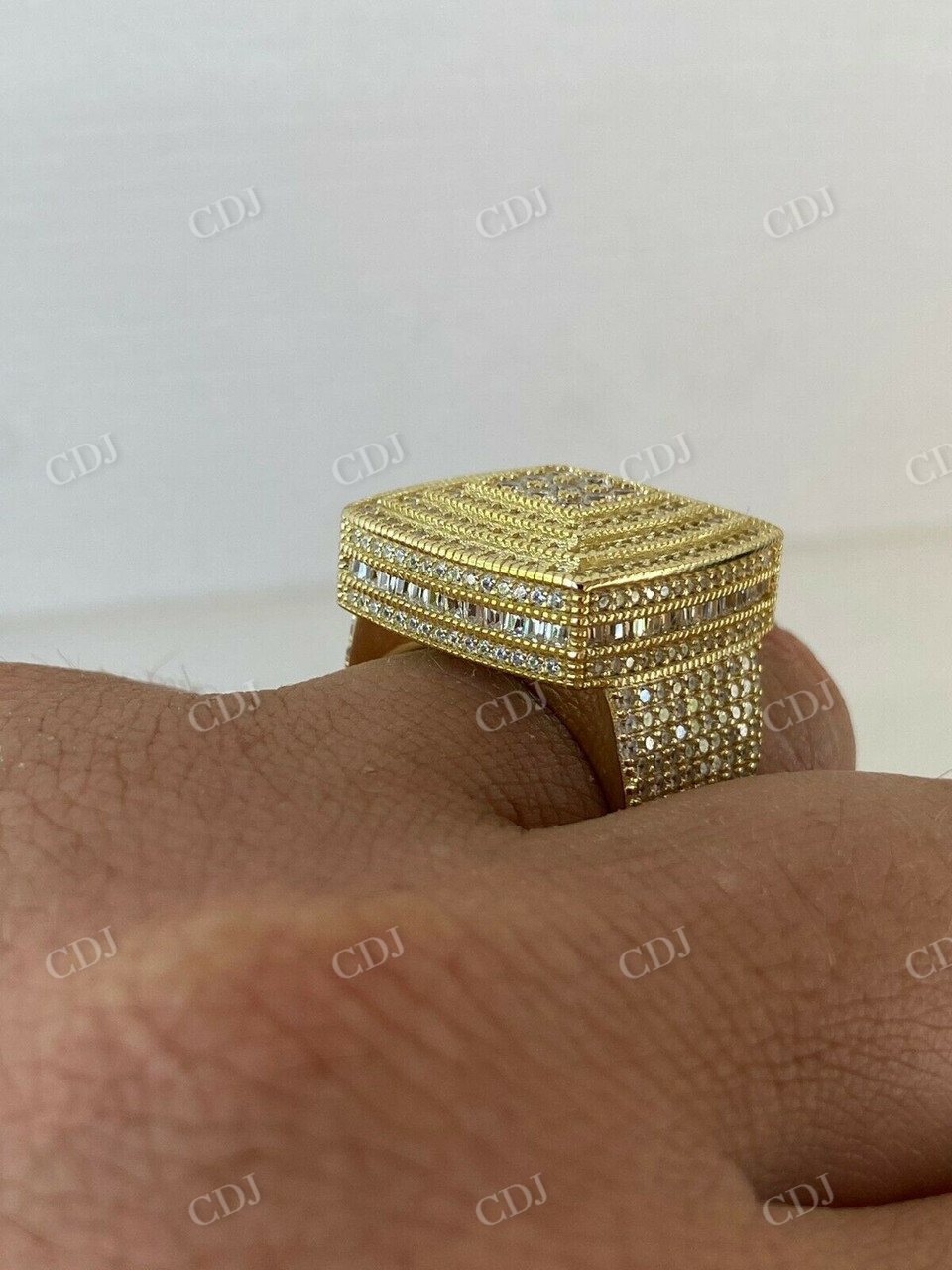 Large Iced 14k Gold Solid Gold Men Diamond Ring  customdiamjewel   