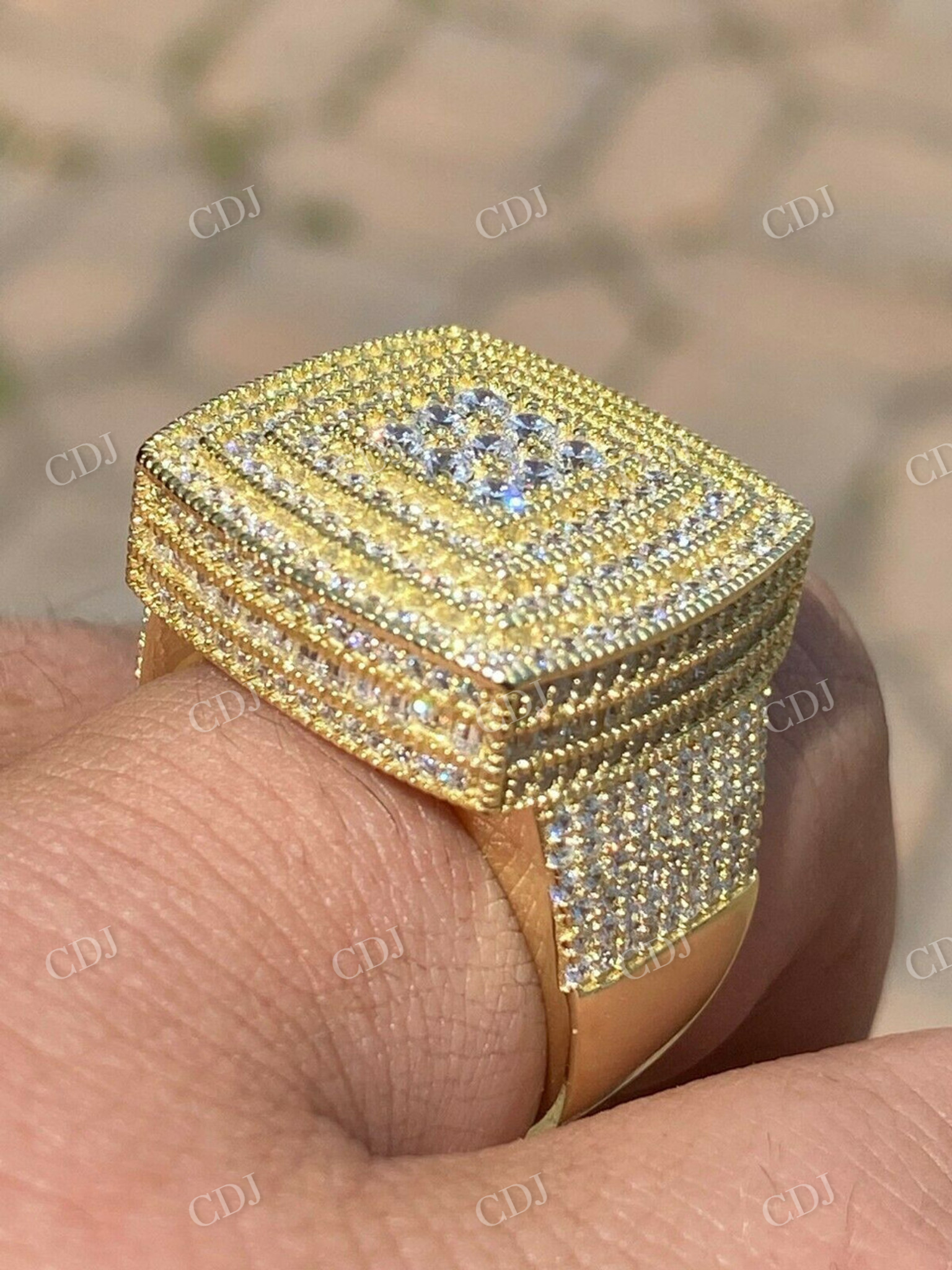 Large Iced 14k Gold Solid Gold Men Diamond Ring  customdiamjewel   