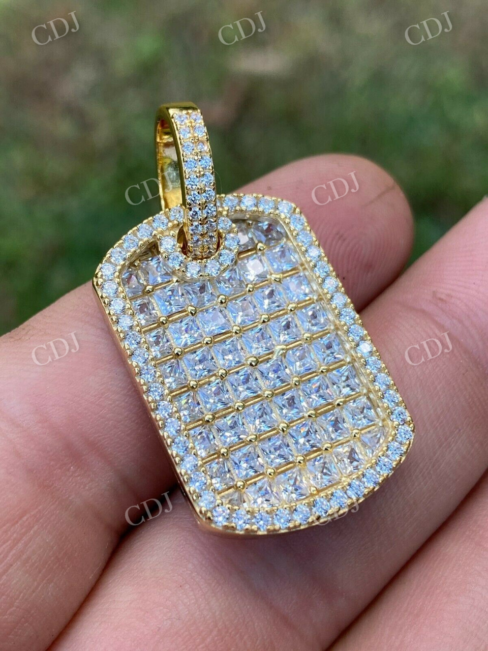 Men's Dog Tag Iced Baguette Diamond Pendant  customdiamjewel   