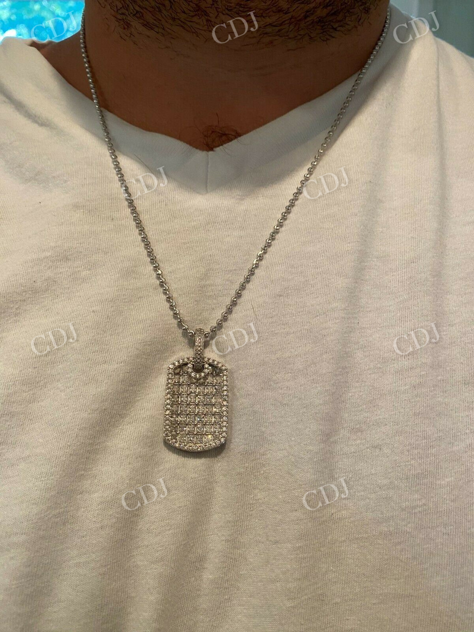 Men's Dog Tag Iced Baguette Diamond Pendant  customdiamjewel   