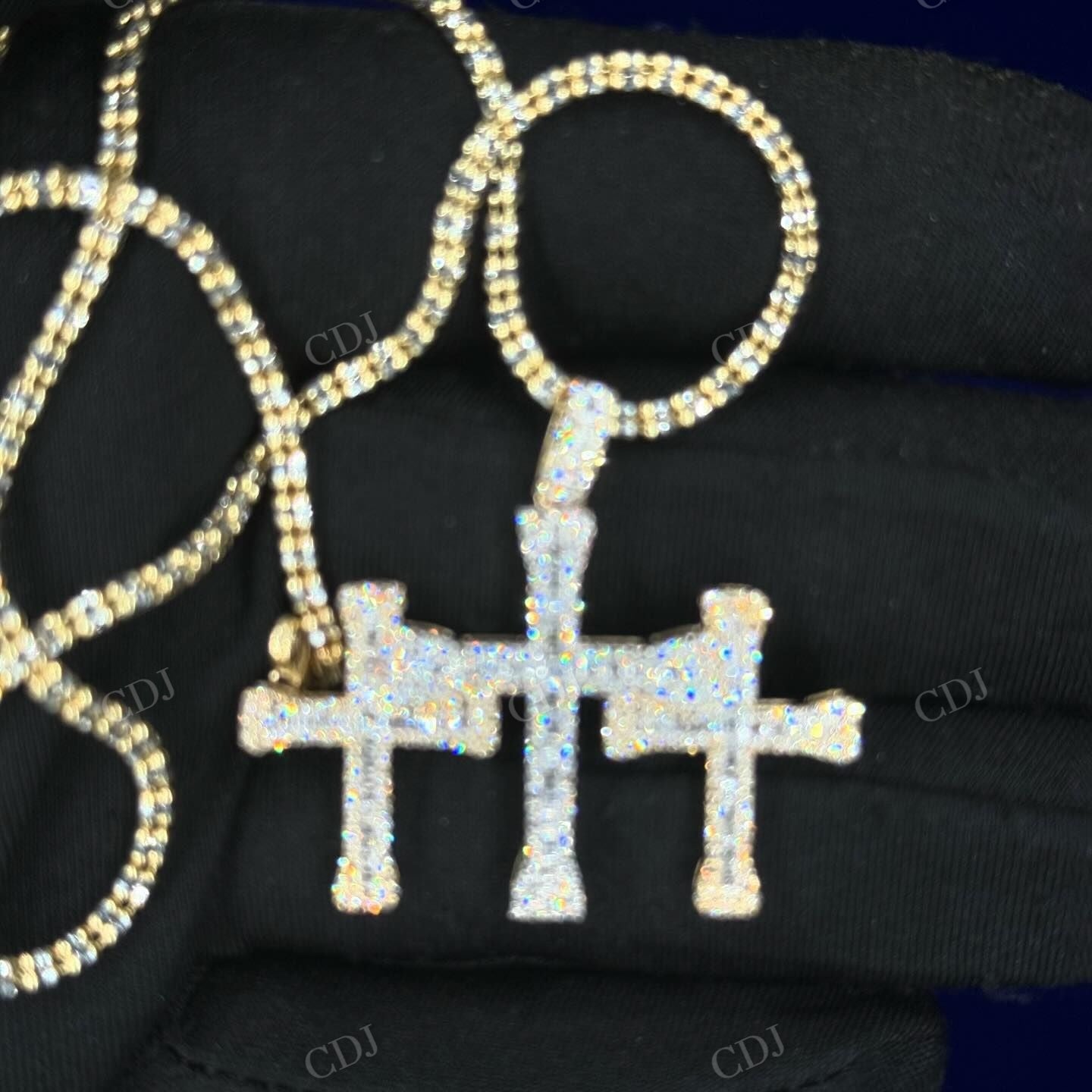 10K Yellow Gold Three Cross Diamond Pendant for Men hip hop jewelry CustomDiamJewel   