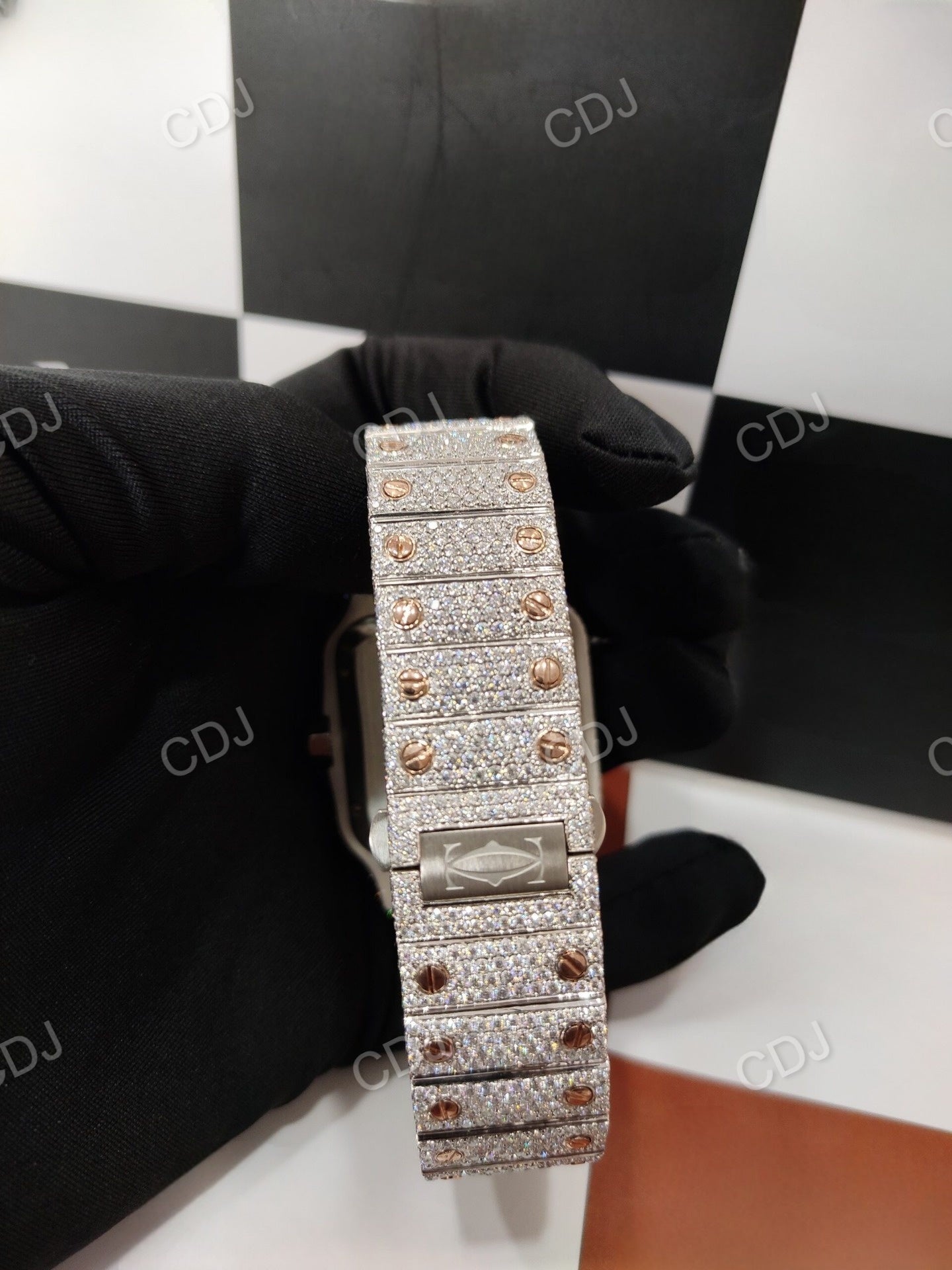 Luxury Custom Iced Out Moissanite Diamond Watch Fully Diamond Quartz Watches White Gold Plated Fully Diamond Watch  customdiamjewel   