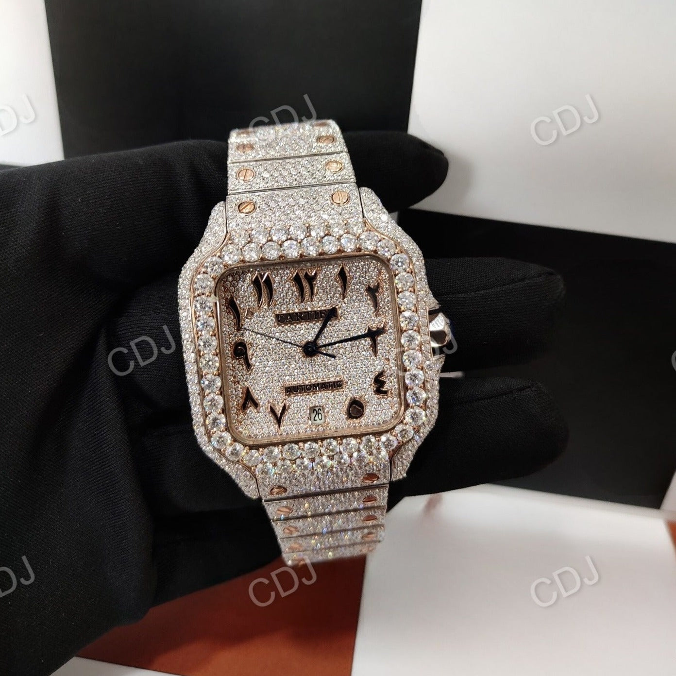 Luxury Custom Iced Out Moissanite Diamond Watch Fully Diamond Quartz Watches White Gold Plated Fully Diamond Watch  customdiamjewel   