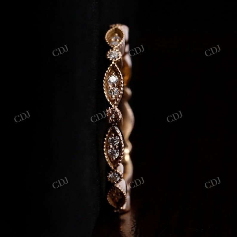 Vintage Milgrain Rose Gold Real Diamond Band  customdiamjewel   