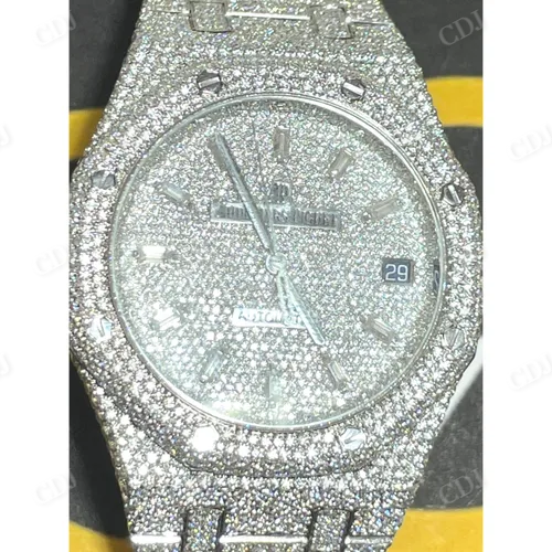 Moissanite Studded Iced Out Diamond Watch 41MM Dial AP Wrist Date Just Watch 25 to 27 CTW (Approx)  customdiamjewel   