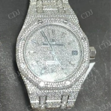 Moissanite Studded Iced Out Diamond Watch 41MM Dial AP Wrist Date Just Watch 25 to 27 CTW (Approx)  customdiamjewel   