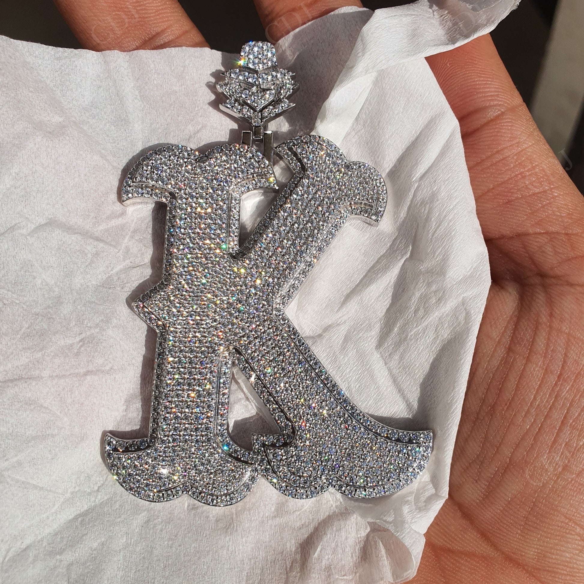 Initial Letter "K" Moissanite Studded Silver Pendant hip hop jewelry customdiamjewel   