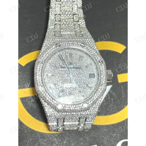 Moissanite Studded Iced Out Diamond Watch 41MM Dial AP Wrist Date Just Watch 25 to 27 CTW (Approx)  customdiamjewel   