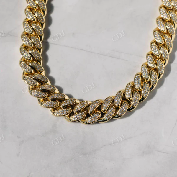 19mm Diamond Yellow Gold Cuban Necklace  customdiamjewel   