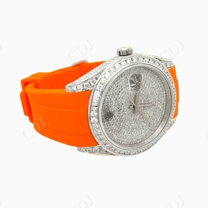 Orange Strap Custom Diamond Rolex Watch  customdiamjewel   