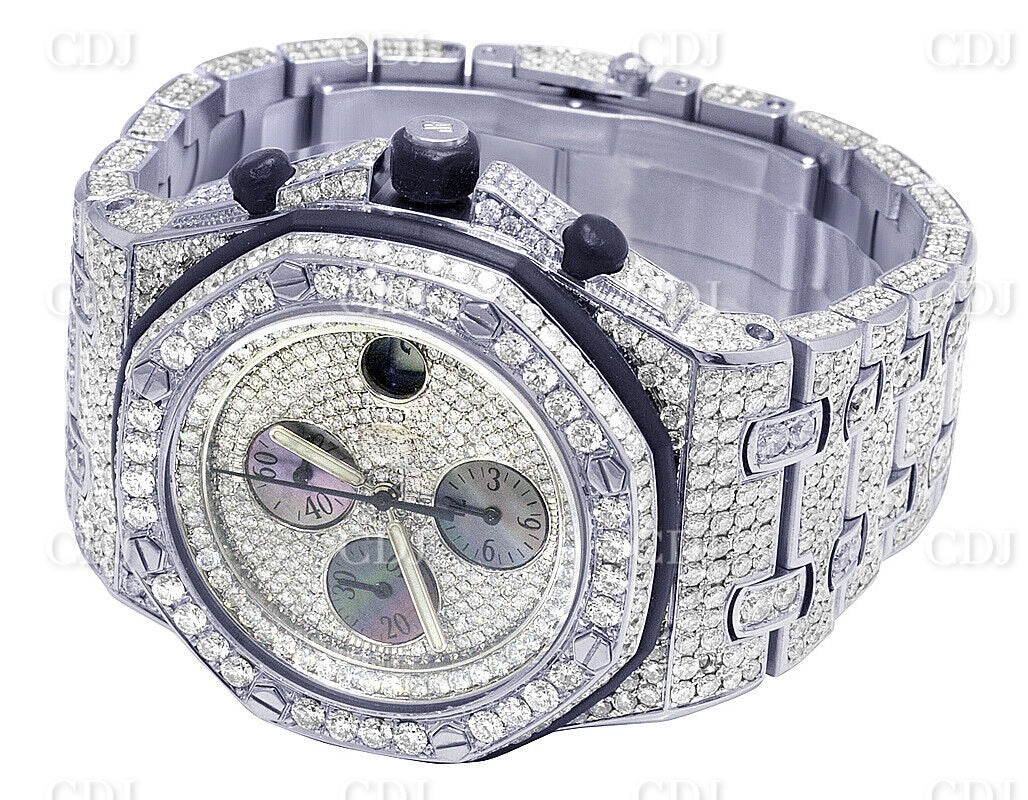 Moissanite Diamond Watch For Men AP Royal Oak 42MM Stainless Steel Hip Hop Watch 33.00 CTW (Approx)  customdiamjewel   