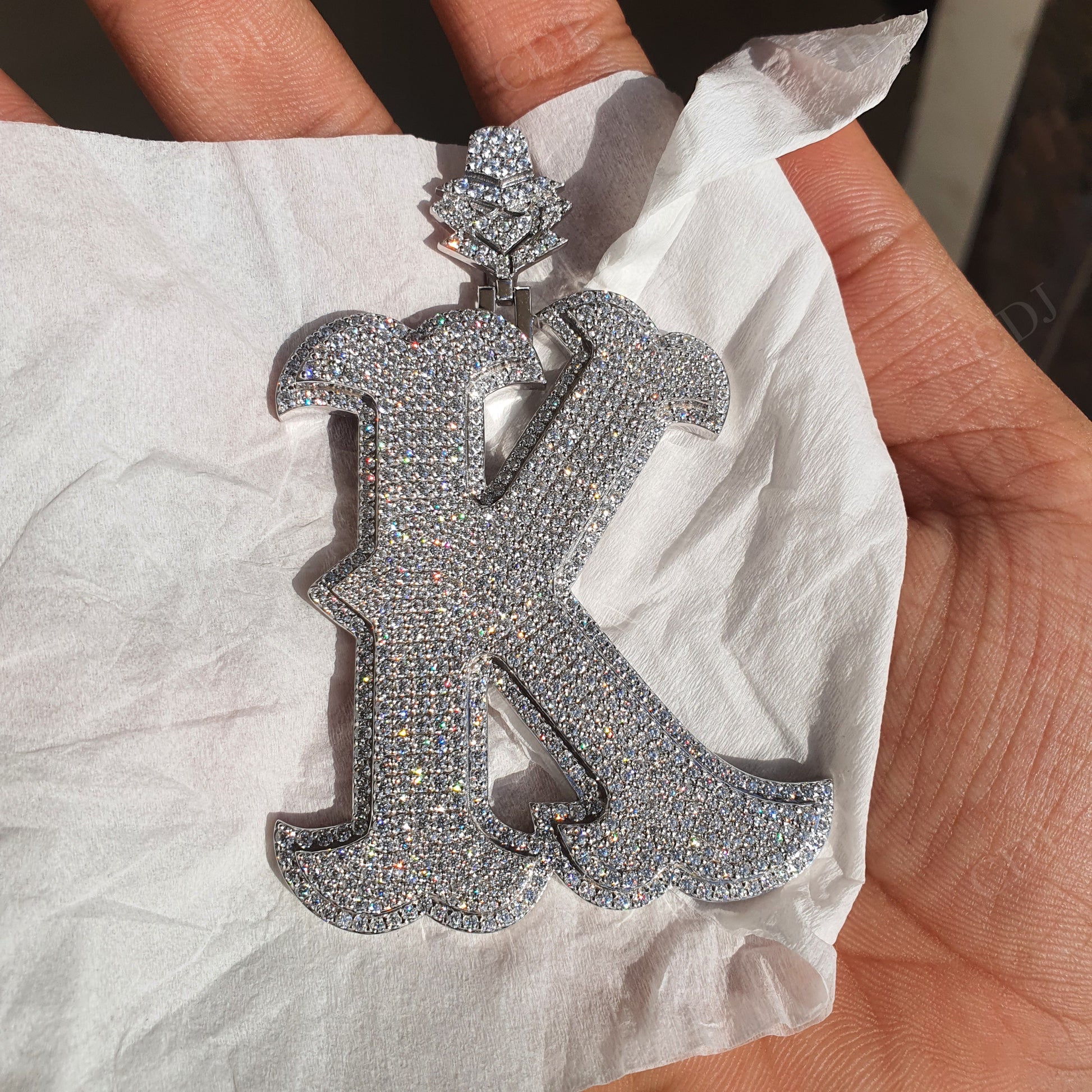 Initial Letter "K" Moissanite Studded Silver Pendant hip hop jewelry customdiamjewel   