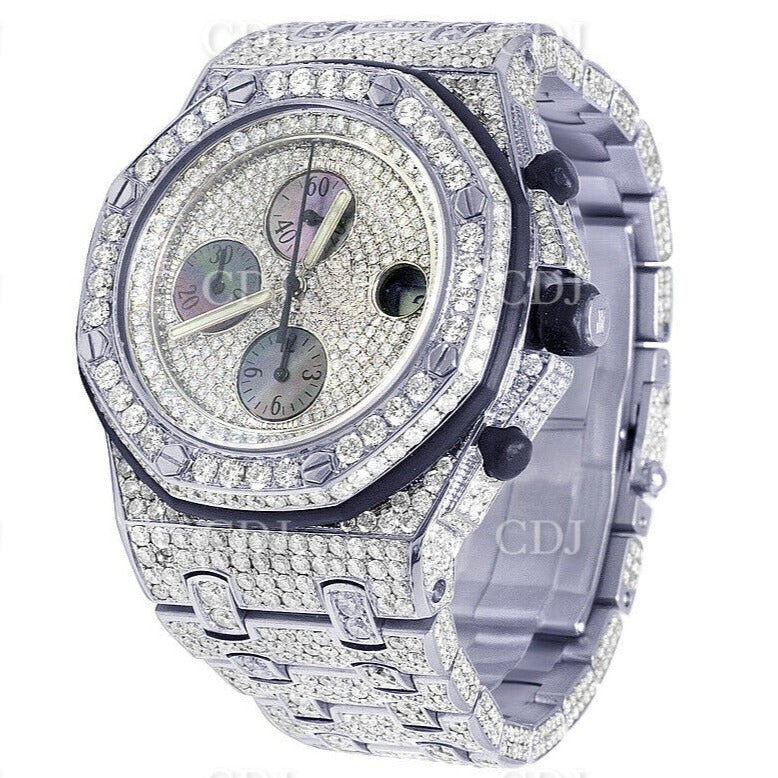 Moissanite Diamond Watch For Men AP Royal Oak 42MM Stainless Steel Hip Hop Watch 33.00 CTW (Approx)  customdiamjewel   