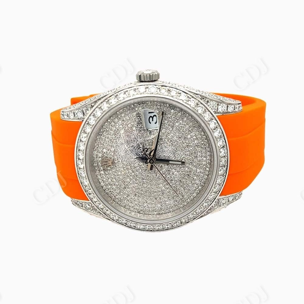 Orange Strap Custom Diamond Rolex Watch  customdiamjewel   