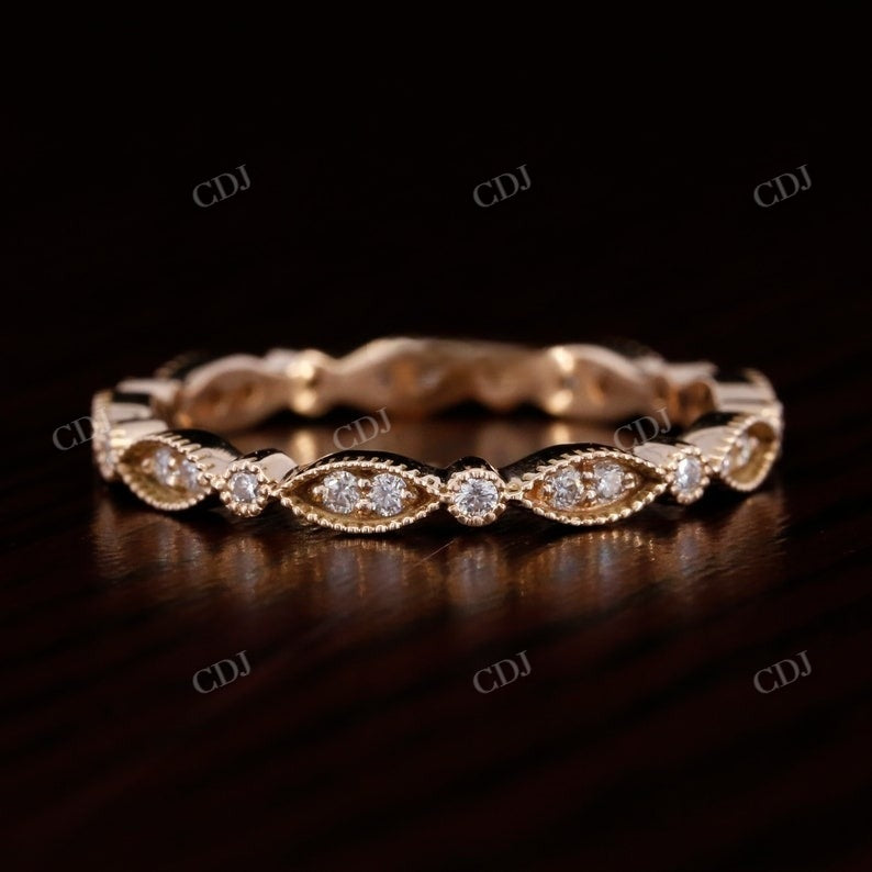 Vintage Milgrain Rose Gold Real Diamond Band  customdiamjewel   