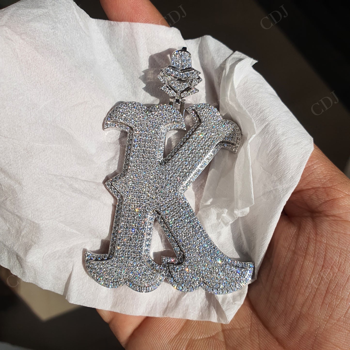 Initial Letter "K" Moissanite Studded Silver Pendant hip hop jewelry customdiamjewel   