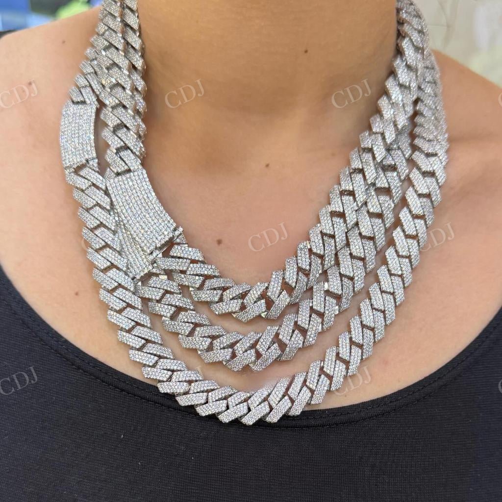 White Gold Three Raw Hip Hop Cuabn Link Chain hip hop jewelry CustomDiamJewel   