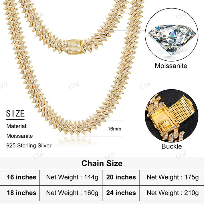 Stylish 18mm Moissanite Spiked Cuban Link Chain hip hop jewelry CustomDiamJewel