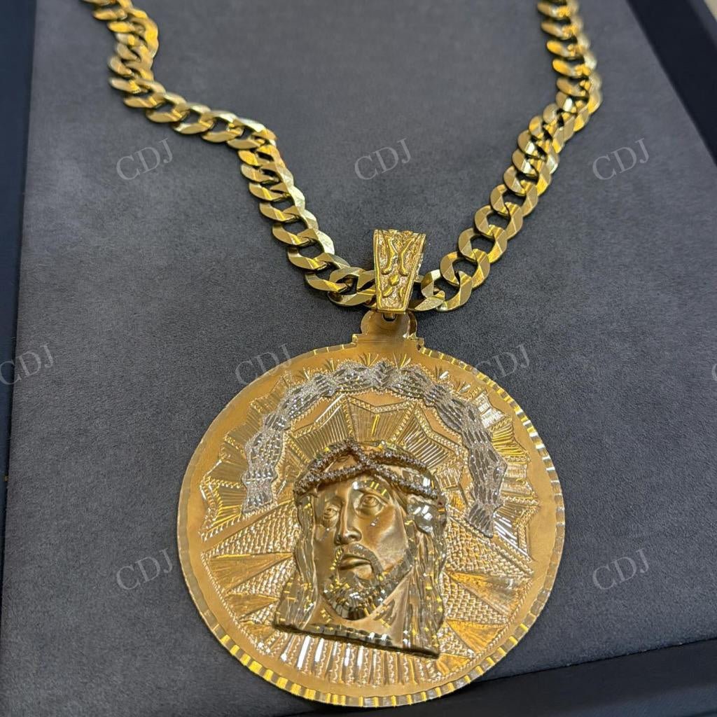 10K Solid Yellow Gold Big Circle Jesus Face Large Pendant hip hop jewelry CustomDiamJewel   