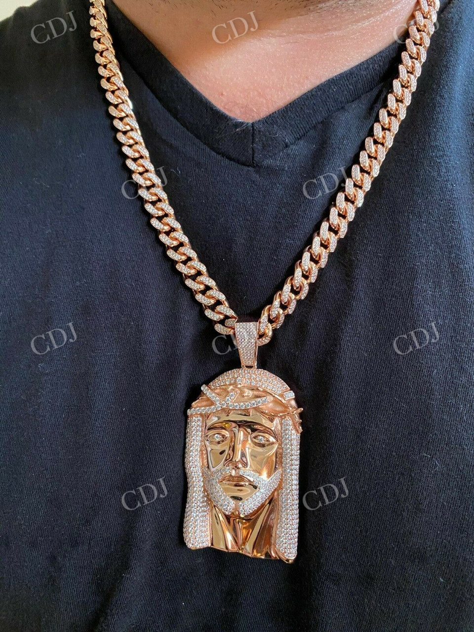 14k Rose Gold Jesus Piece Hip Hop Iced Men Pendant  customdiamjewel   