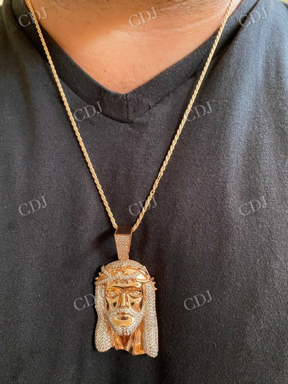 14k Rose Gold Jesus Piece Hip Hop Iced Men Pendant  customdiamjewel   