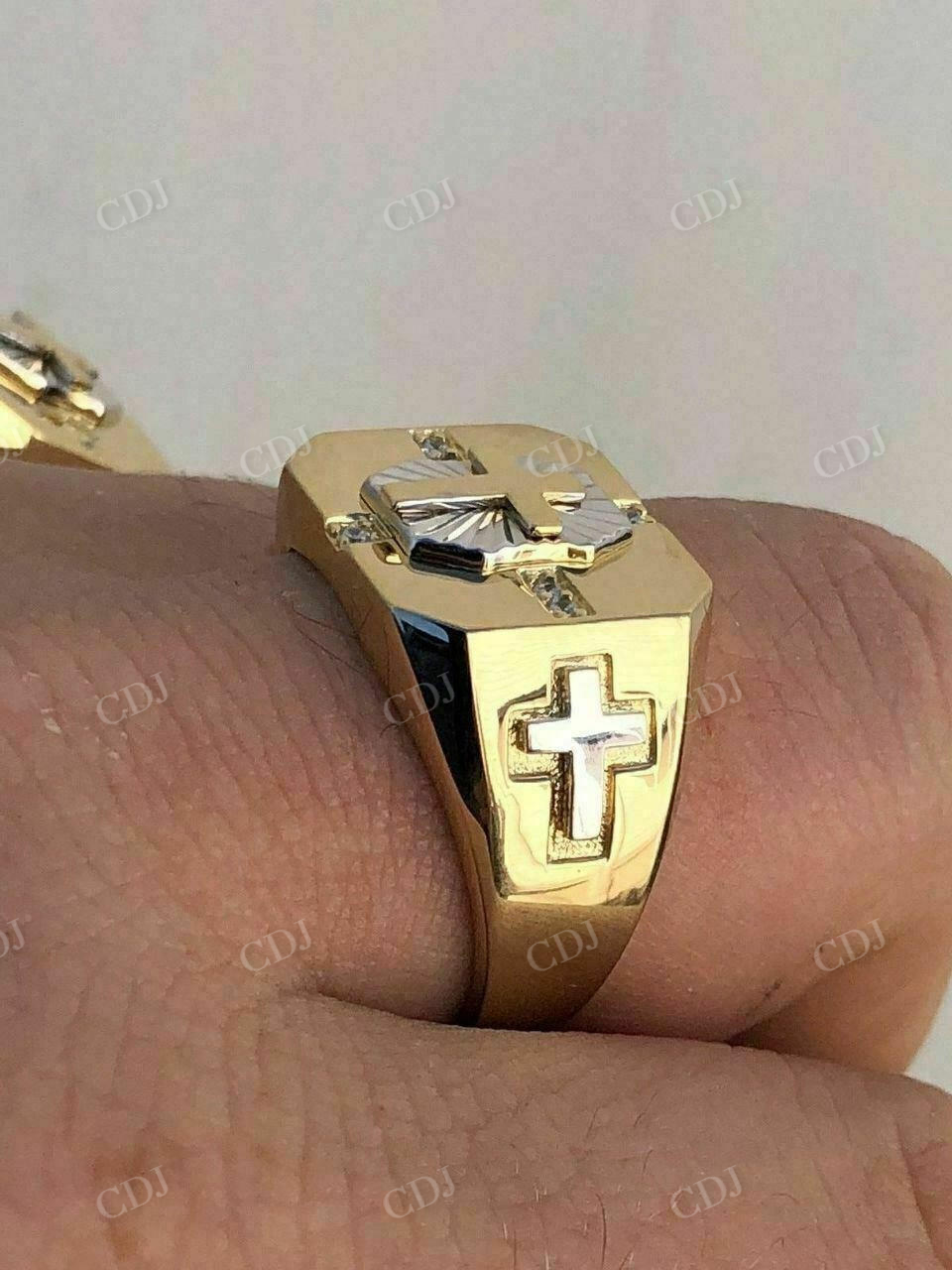 14k Solid Gold Cross Diamond Ring  customdiamjewel   