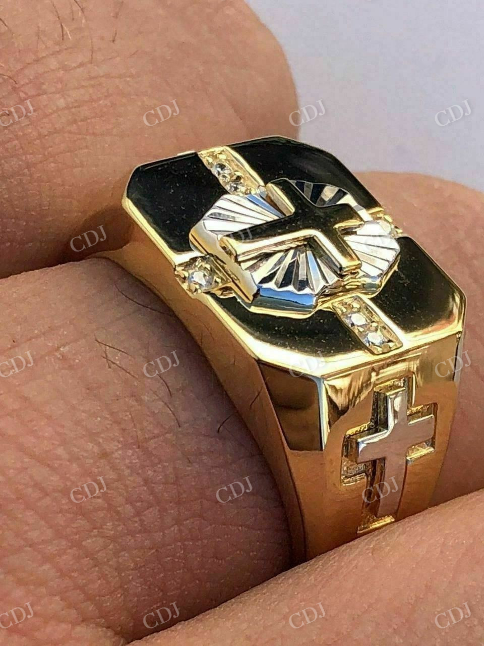 14k Solid Gold Cross Diamond Ring  customdiamjewel   