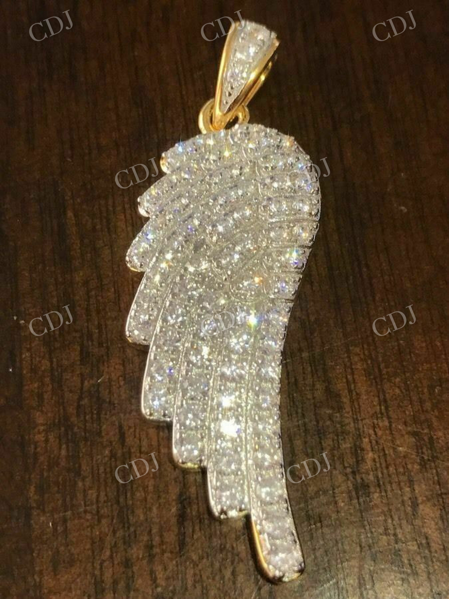 Round Diamond Angel Wing Gold Pendant  customdiamjewel   