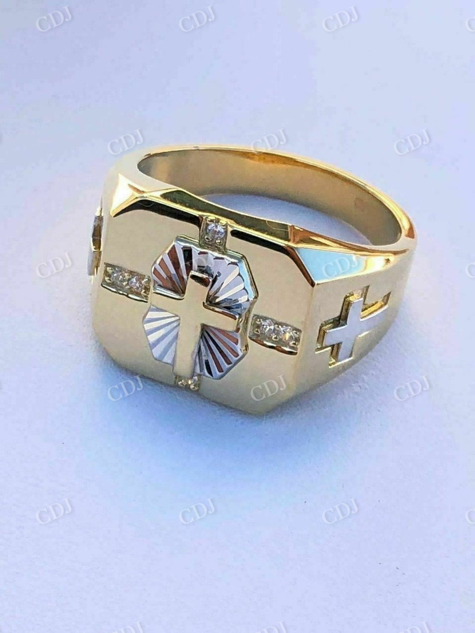 14k Solid Gold Cross Diamond Ring  customdiamjewel   