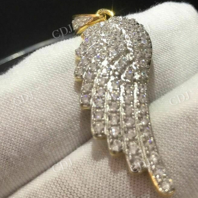 Round Diamond Angel Wing Gold Pendant  customdiamjewel   