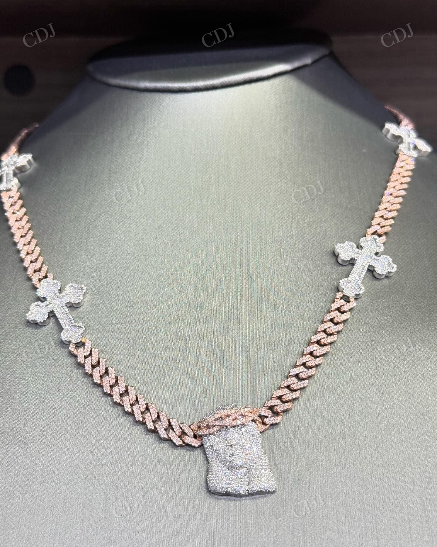 14K Rose Gold And White Gold Cross And Jesus Cuban link Chain hip hop jewelry CustomDiamJewel   