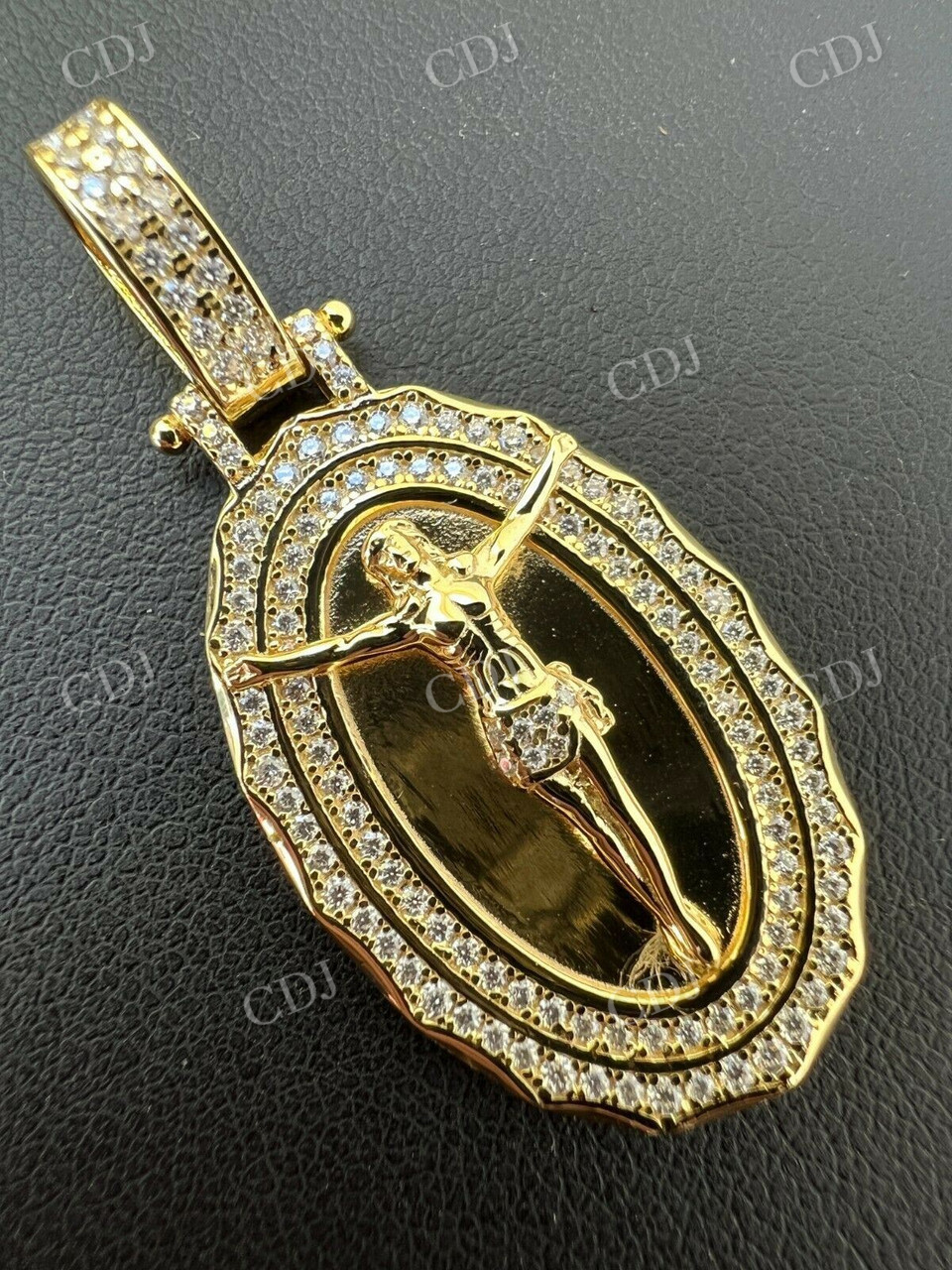 14K Gold Iced Jesus Oval Medallion Pendant  customdiamjewel   