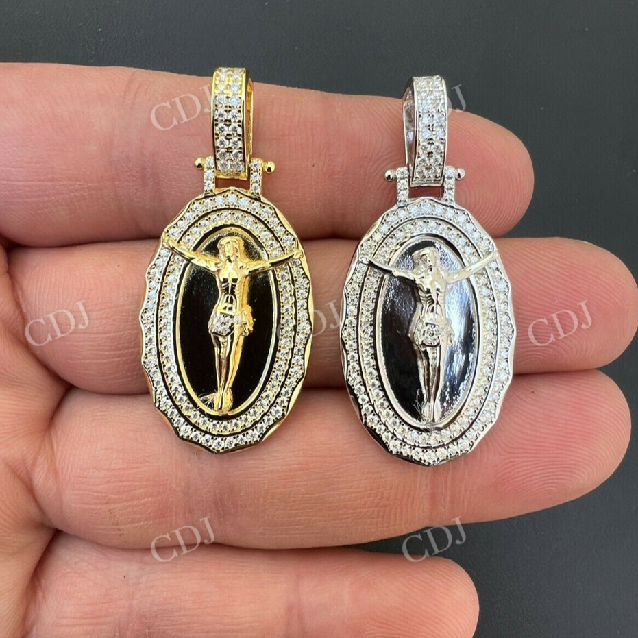 14K Gold Iced Jesus Oval Medallion Pendant  customdiamjewel   