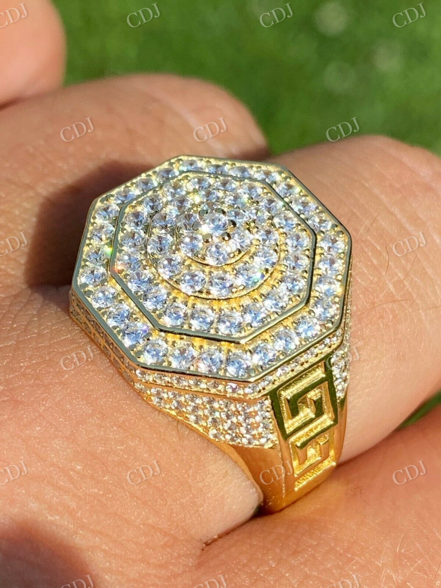 Super Iced Large Men's 14k Gold Solid Hip Hop Ring  customdiamjewel   