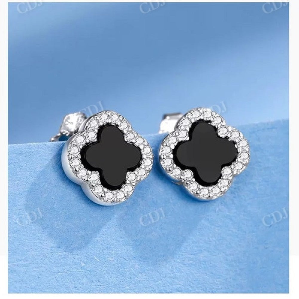 Black Ven Cleef Stud Diamond Earrings  CustomDiamJewel   