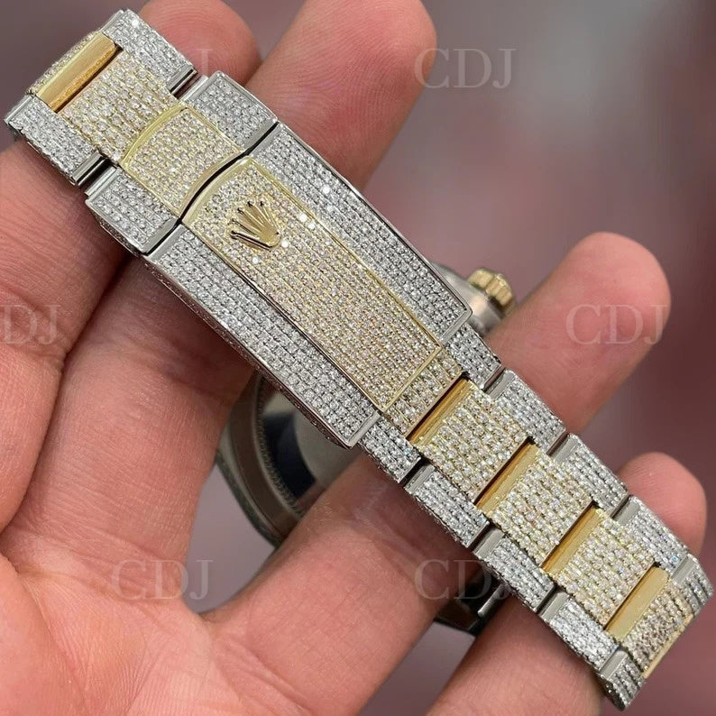 Wholesale Hip Hop Iced Out Natural Diamond Watches Two Tone Gold Plated Mechanical Automatic Bust Down Watches for Men gifts  customdiamjewel   