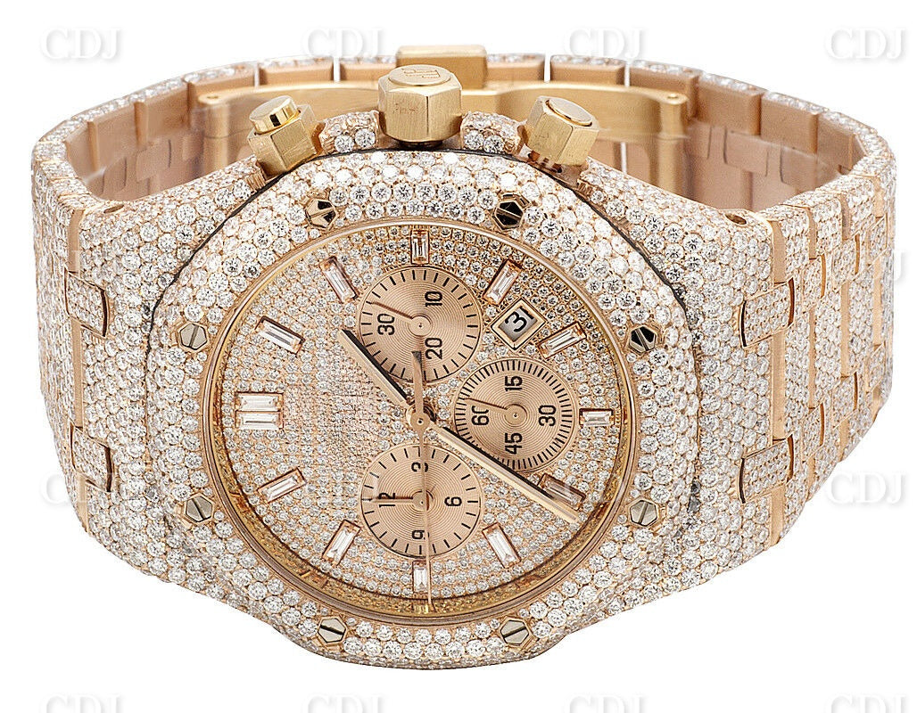 Real Diamond Watch Mens Audemars Piguet Rose Gold Plated Royal Oak 41MM Diamond Watch 31.75 CTW (Approx)  customdiamjewel   