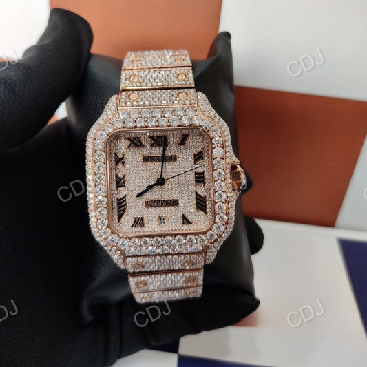 VVS Moissanite Studded Diamond Watch Automatic Movement Custom Hip Hop Watches Rose Gold Plated Swiss Watches  customdiamjewel   