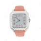 Iced out Diamond Hip Hop Bling Fully Bust Down Automatic Roman Dial Watch With Pink Leather band  customdiamjewel   