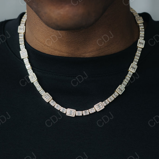 Baguette Round Diamond Iced Out Hip Hop Tennis Chain  customdiamjewel   