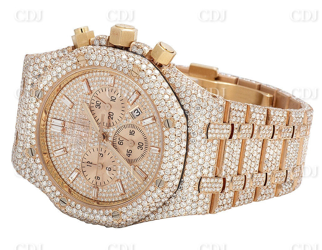 Real Diamond Watch Mens Audemars Piguet Rose Gold Plated Royal Oak 41MM Diamond Watch 31.75 CTW (Approx)  customdiamjewel   