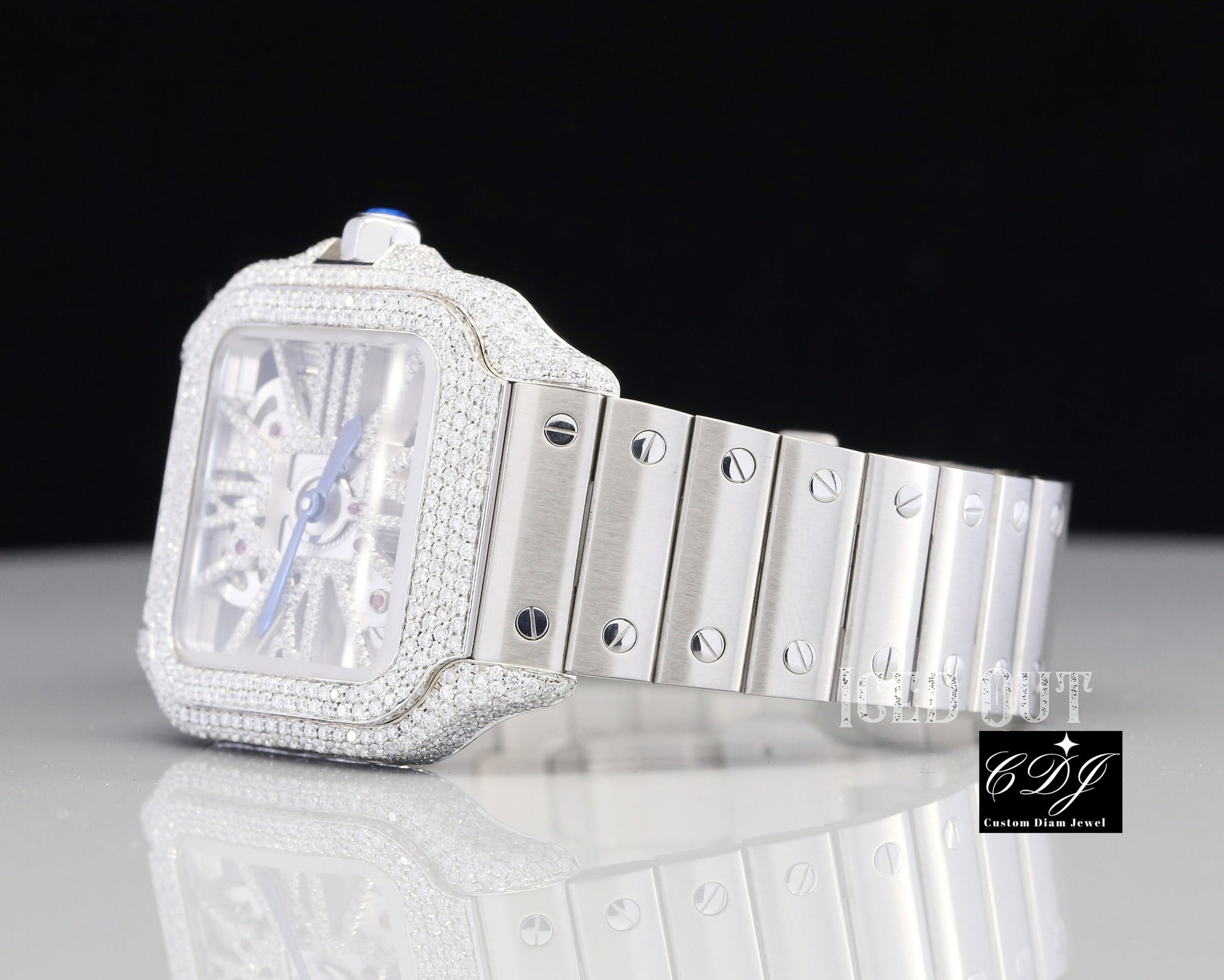 6CTW (Approx.) Stainless Steel Natural Diamond Luxury Skeleton Watch  customdiamjewel   