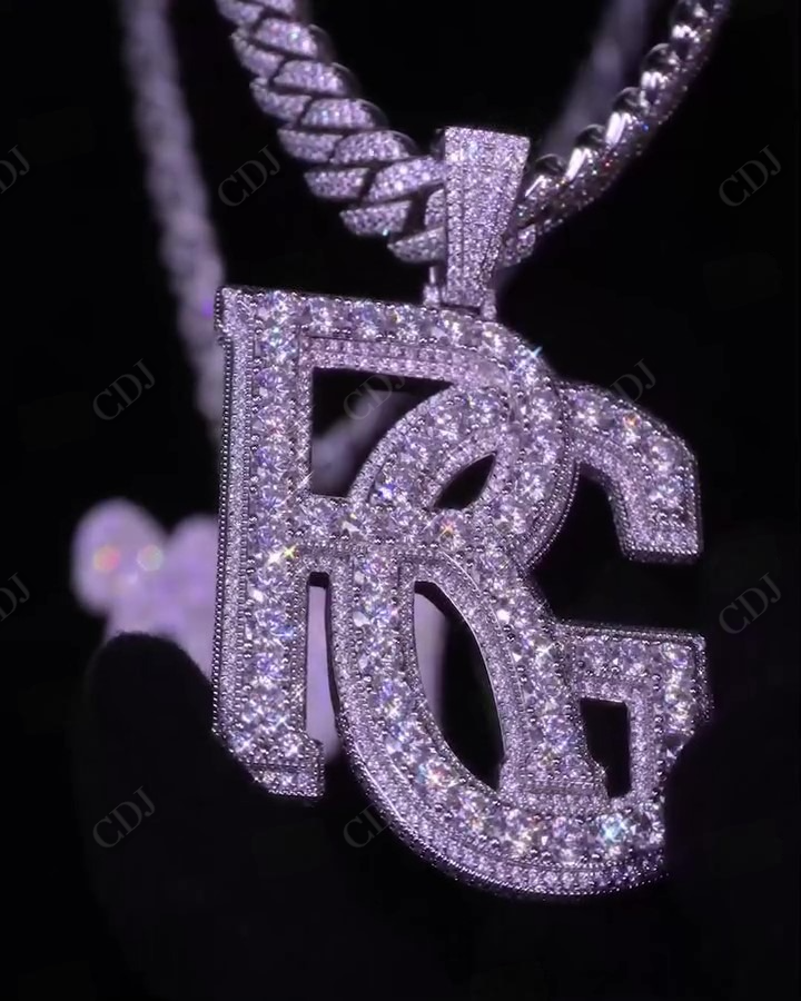 Fully Iced Out Two Tone JUAN Letter Pendant hip hop jewelry CustomDiamJewel   