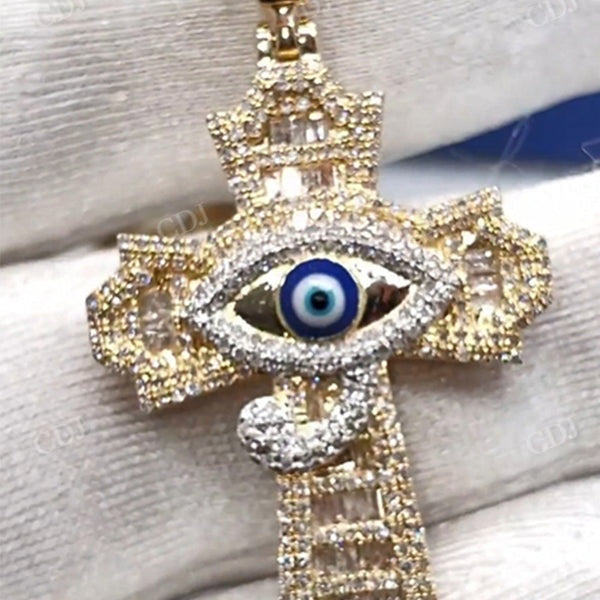 Hip Hop VVS Moissanite Eye Cross Gold Plated Pendant  CustomDiamJewel   