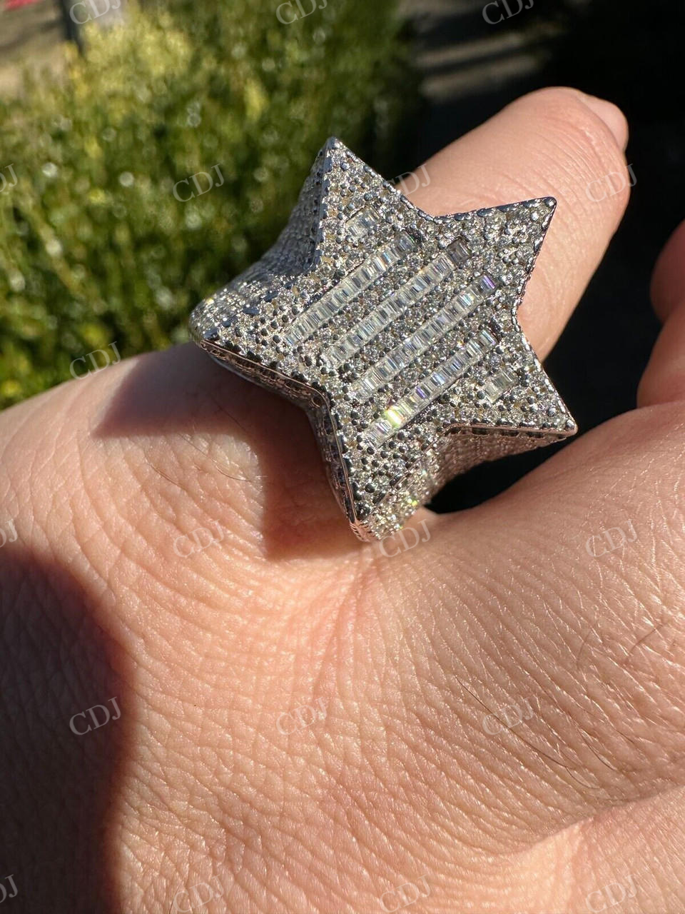 Hip Hop Iced Out Baguette Star Shaped Diamond Ring  customdiamjewel   