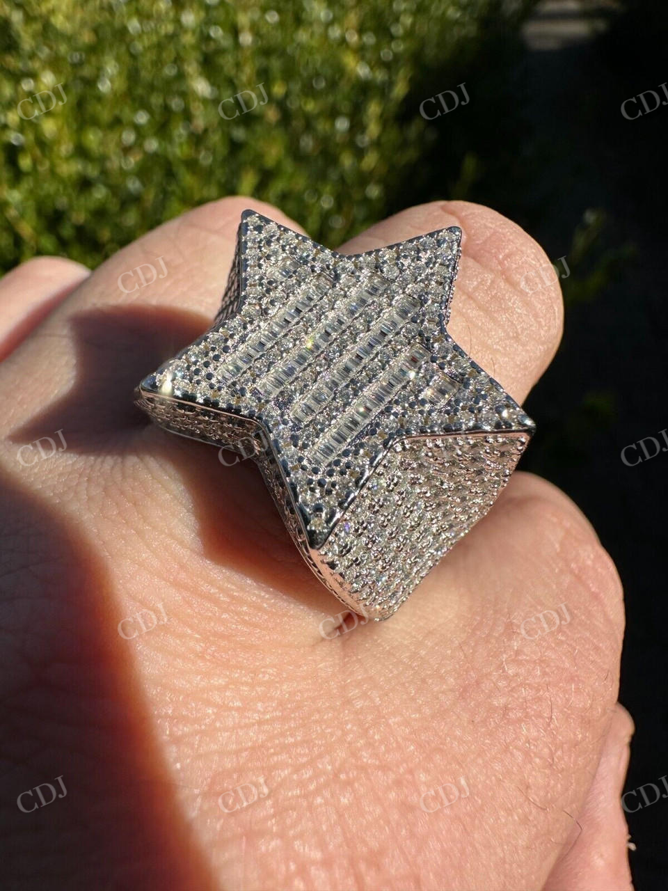 Hip Hop Iced Out Baguette Star Shaped Diamond Ring  customdiamjewel   