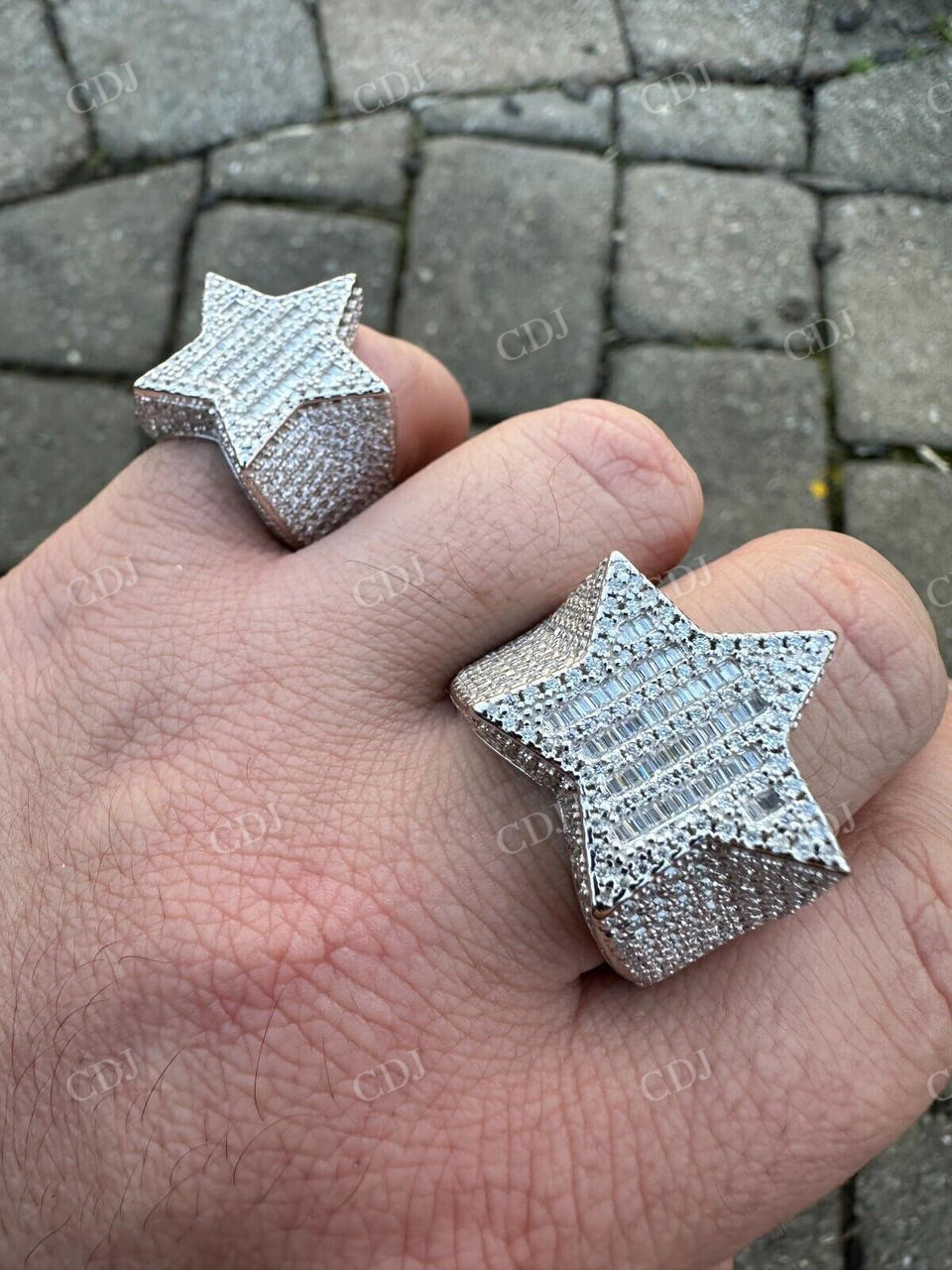 Hip Hop Iced Out Baguette Star Shaped Diamond Ring  customdiamjewel   